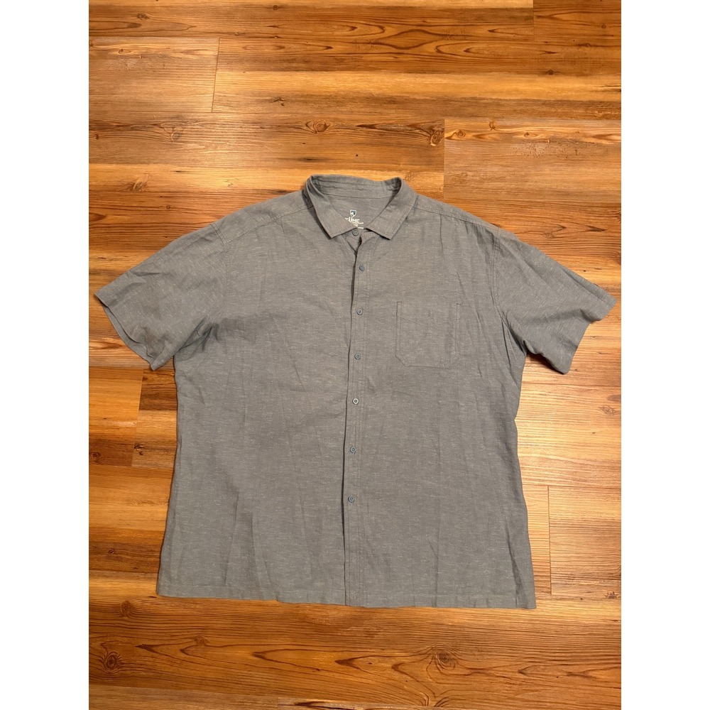 Kuhl Mens XXL Short Sleeve Button Down Shirt Gray Blue Outdoor Casual